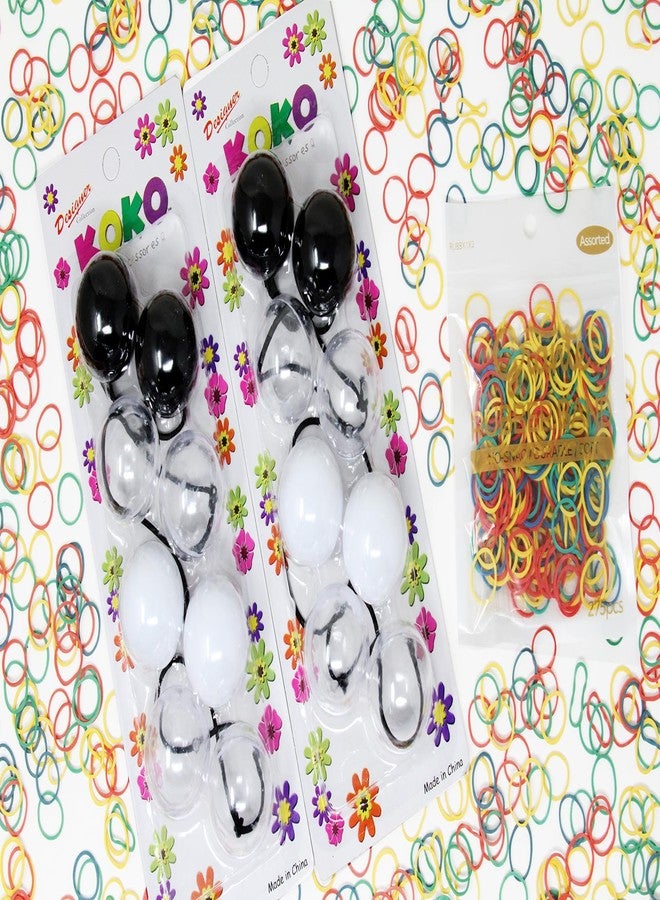 كوكو - بريموم، 8 قطع من ربطات الشعر الكروية الكبيرة جدًا. ربطات شعر مطاطية 32 مم، حاملات ذيل حصان كروية. إكسسوارات مطاطية ملونة للأطفال والفتيات والنساء من جميع الأعمار (أسود، أبيض، شفاف). - Image 2